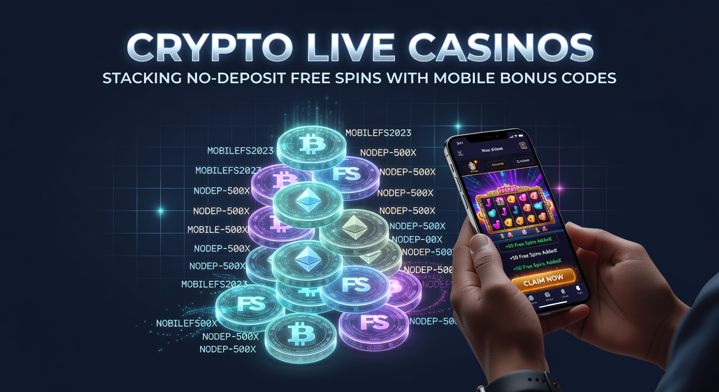 Close-up of a smartphone screen displaying stacked bonuses in a crypto live casino app, showing active free spins on slots alongside a live dealer blackjack table and bonus code entry field