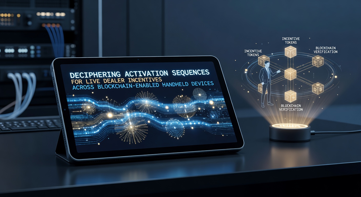 Blockchain-enabled handheld device displaying live dealer interface with activation sequence overlay