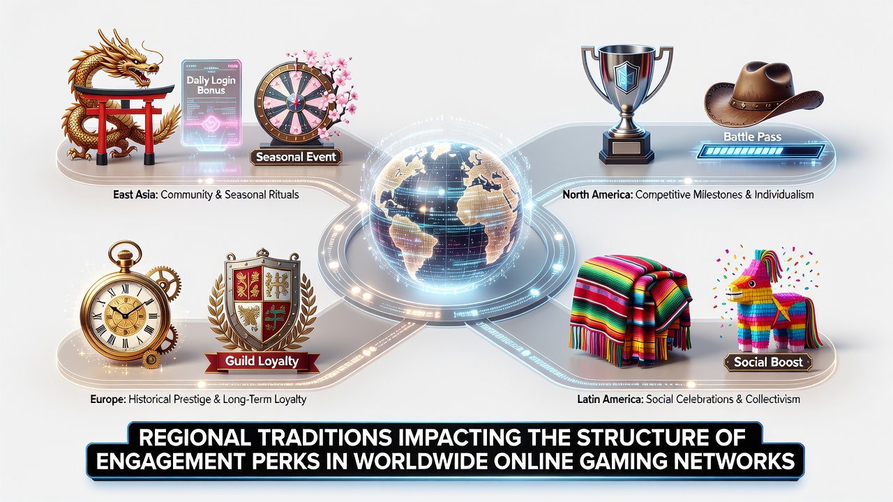 Diverse players engaging with culturally adapted online gaming reward interfaces across different global regions